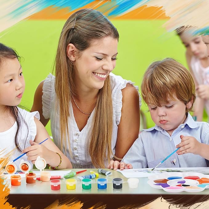 Fulmoon 96 Set Mini Acrylic Paint Set for Kids Adults Washable Mini Painting Kit Arts Crafts Party Favors Filled Strips Brushes Palettes Bulk for Classroom Home Kit Supplies (Vivid Color)
