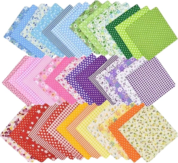 42PCS Cotton Fabric Squares for Quilting-9.8x9.8 inches, Multi-Color Floral Prints, Red Pink Yellow Green Blue Purple