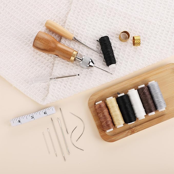 Sewing Awl Kit, Portable Tool Stitching Leather Sewing Thread, Waxed Thread Kit for DIY Leather Sewing Repair Craft (3)