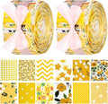 Ganeen 100 Pcs Yellow Floral Quilting Fabric Roll 2. 56 Inch Fabric Squares Jelly Patchwork Precut Strips Bundles for Holiday Materials Craft DIY Sewing Cloths