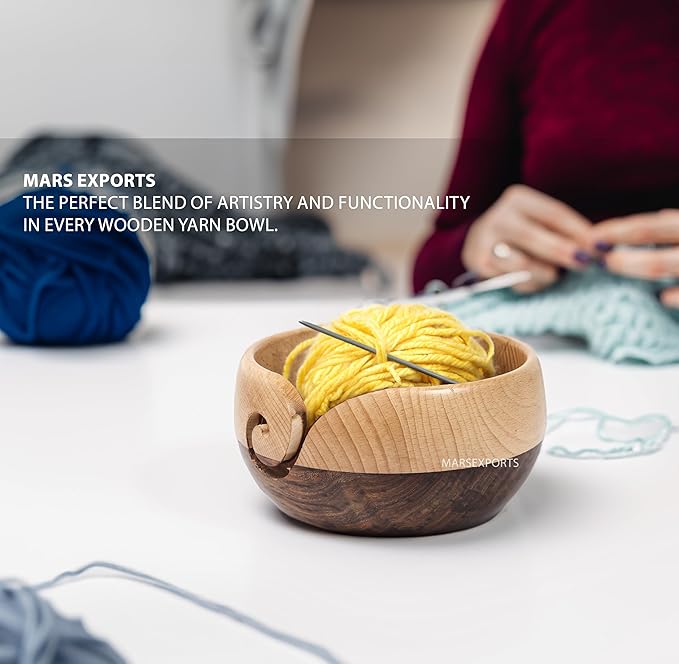 Wooden Yarn Bowl, Multiwood Yarn Bowl, Yarn Ball Holder, Craft Knitting Bowl, Yarn Bowl Holder for Crocheting and Knitting, , Yarn/Wool/String Storage Accessory (Multicolor 2)