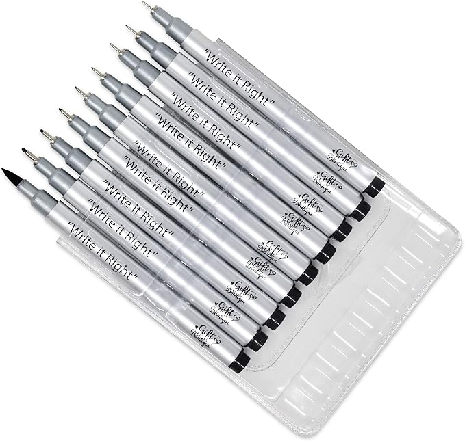 Gift Boutique Black Micro-Pen Fineliner Pigment Pens, Set of 9 Archival Ink Waterproof Brush & Calligraphy Tip Nibs For Art Technical Drawing Sketching Calligraphy Illustration Journaling Scrapbooking