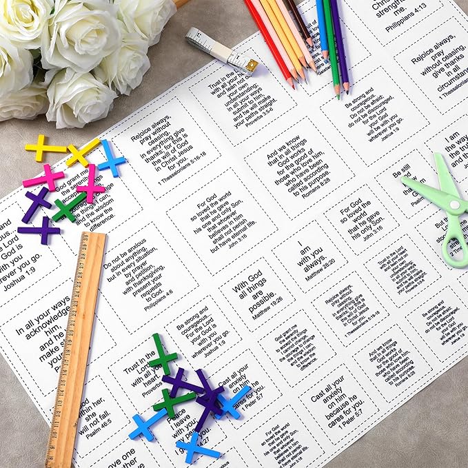 Pocket Prayer Quilt Panel Squares with Small Wooden Crosses Mini Scripture DIY Pocket Prayer Quilt for Friend Family Religious Spiritual Gift Christmas Stocking Stuffers Gifts(Stylish,Colorful)