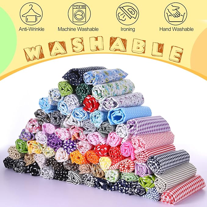 Macarrie 70 Pcs Cotton Fat Quarters Quilting 20 x 20 Inch Fabric Bundles Floral Printed Cloth Sewing Supplies Multicolor Fabric Squares for DIY Quilting Patchwork Scrapbooking Craft