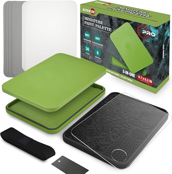 Wet Palette, Dry Brush Palette and Acrylic Paint Pallete, 3-in-1 Set for Miniature Painting and Acrylic Paints, 100PCS Hydration Paper and 4PCS Sponges