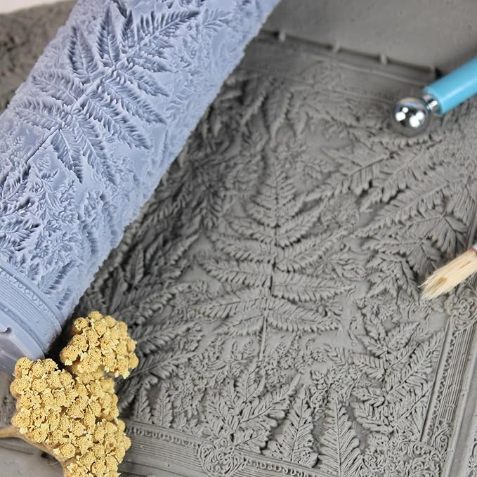 Fern Leaves Clay Texture Roller (4") - Forest Set #01 - Embossing Pattern Roller for Polymer & Ceramic Clay, Pottery & Crafts