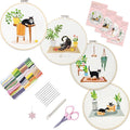 Bonroy 4 Sets Embroidery Set for Beginners, Art Craft, Easy Sewing, Includes Embroidery Clothing, Pattern, Embroidery Hoop, Instruction Manual, Colorful Thread Stitch Set (Cat)
