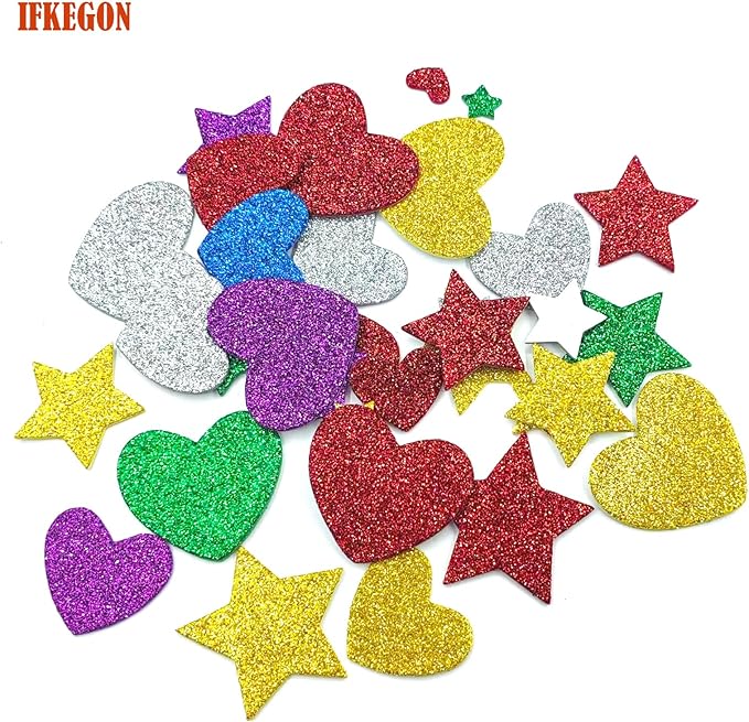 342PCS Heart and Star Foam Glitter Stickers，Self Adhesive Puffy Shapes for Arts & Crafts Supplies,Valentines Day Foam stcky for Greeting Card (342)