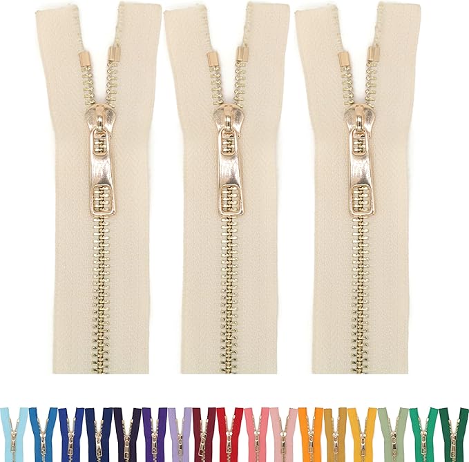#5 Gold Metal Zipper - 50+ Colors - 3 PCS - (4-14 inches) Sizes - Luxury Lightweight Handcraft Metal Zippers with pulls for Purses Bags Pockets Shoes Sewing & Crafts DIY ZP02585