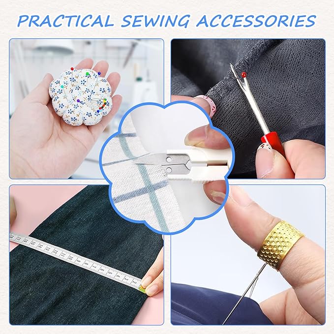 eZAKKA 341 PCS Sewing Pin Cushion Kit, Pumpkin Pin Cushion for Sewing Clips Sewing Pins, Needle Threaders, Small Scissors, Seam Ripper Soft Tape Measure for Decoration
