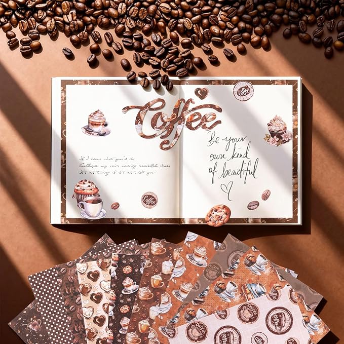 Konsait 24 Sheets Coffee Origami Paper 6x6, Single Sided Craft Paper Sheets Pattern Papers Coffee Party Decorations Decorative Cardstock for Card Making Supplies Scrapbook Supplies