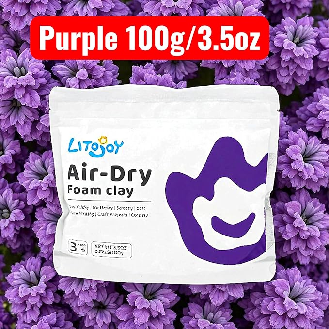 Purple Air Dry Foam Clay - Modeling, Soft, Light Weight for School Supply, Art Projects, Deco Flower Mirror, Halloween Cosplay Props, Fake Bake, Slime Supplies- 1.1 Lbs / 500 Grams (Purple)