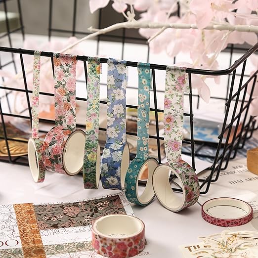 Floral Washi Tape Set - 15 Rolls Flowers Arts Adhesive Tapes Garden Blooms Decorative Masking Tape Sets for Craft, Kids, Scrapbook, DIY, Gift Wrloapping (5-Pastel Garden)