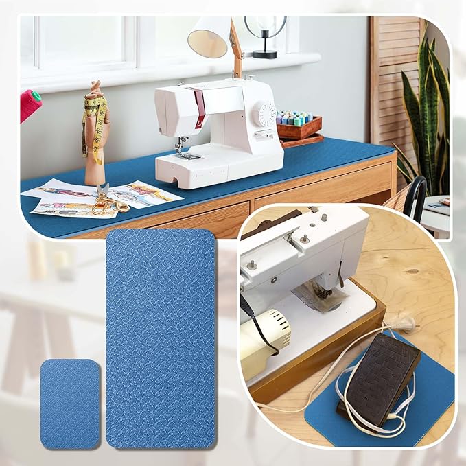 2 Pcs Sewing Machine Muffling Mat Pedal Sewing Mat Reduce Vibrations Noise No Slip Machine Accessories for Quilting(17'' X 36'' and 9'' X 14'',Blue)