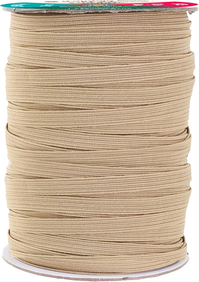 Mandala Crafts 12mm 20 Yds Roll of Tan Elastic Bands for Sewing - 1/2 Flat Elastics Cord - 1 2 Inch Braided Stretch Straps for Crafting