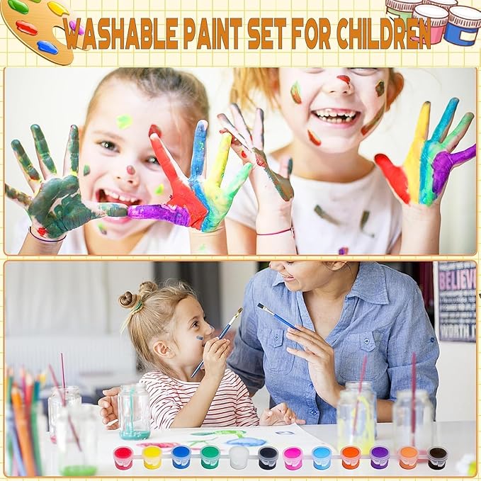 Mini Acrylic Paint Set,12 Color Acrylic Paint Strips with 60 Pcs Painting Brushes for Kids&Adults, 420 PCS Kids Paint Set Container Strips Storage for Home Classroom Party Favors Christmas Gifts