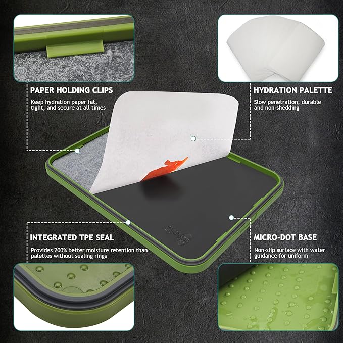 Wet Palette, Dry Brush Palette and Acrylic Paint Pallete, 3-in-1 Set for Miniature Painting and Acrylic Paints, 100PCS Hydration Paper and 4PCS Sponges