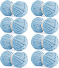 HOMBYS Sky Blue Chunky Chenille Yarn for Hand Knitting,Fluffy Soft Jumbo Yarn Crocheting,Super Bulky Big Yarn for Chunky Blanket,Large Thick Arm Knitting Yarn,8 Pack Plush Yarn