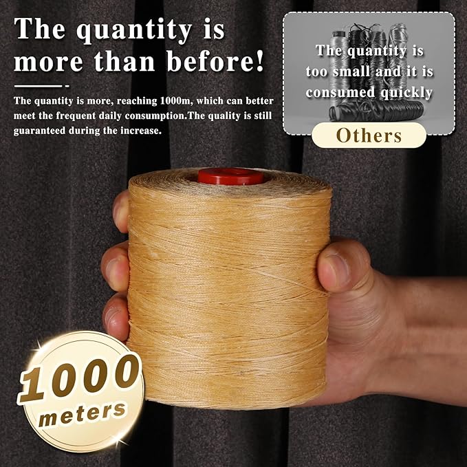 BUTUZE Waxed Thread, 1000m Leather Stitching Thread, Wax String, Heavy Duty Linen for Book Binding, Sewing Shoes, Car Sofa, Leather Repair Craft DIY