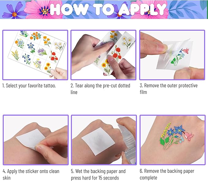 96 PCS Small Wildflower Pre-Cut Temporary Tattoos for Kids | Super Cute Floral Themed Birthday Party Favors, Supplies, Decorations, Fake Tattoo Stickers, School Rewards Prizes & Gifts for Boys Girls