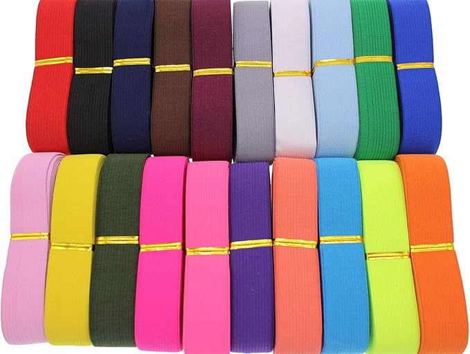Assorted-Color Knit Elastic Band Sewing 1 inch 80 Yards Wide Knit Elastic Straps Flat Heavy Stretch Elastic Band High Elasticity Knit Binding Tape Band for DIY Craft, Bedspread, Wigs & Waist(25mm)