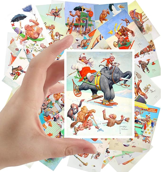 Large Stickers (24 pcs 2.5"x3.5") Apes Life Vintage Cartoon Magazine Illustration