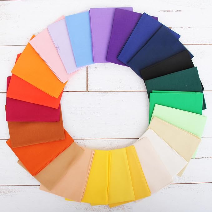 Threadart 24 Fat Quarter Bundle - Rainbow and Pastel Solids 100% Cotton Fabric - Premium 100% Cotton Quilting Fabric - No Duplicates - Full Size Fat Quarters 18"x21"