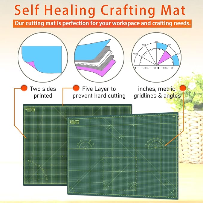 Self Healing Cutting Mat A3 12"x18" – Double Sided 5-Ply Craft Mat for Sewing, Quilting, Fabric, Scrapbooking – Green/Green