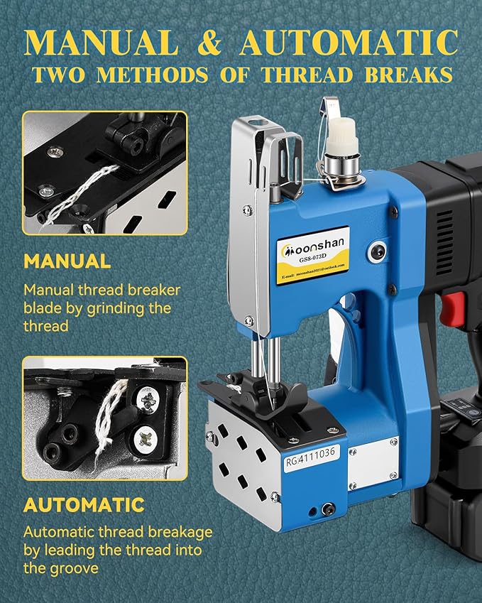 Cordless Bag Closer Machine, Adjustable Speed Industrial Bag Closing Machine Bag Sewing Machine Automatic Thread Cutting Machine for Packing Woven Bags Non-Woven Fabrics Leather GS8-073D