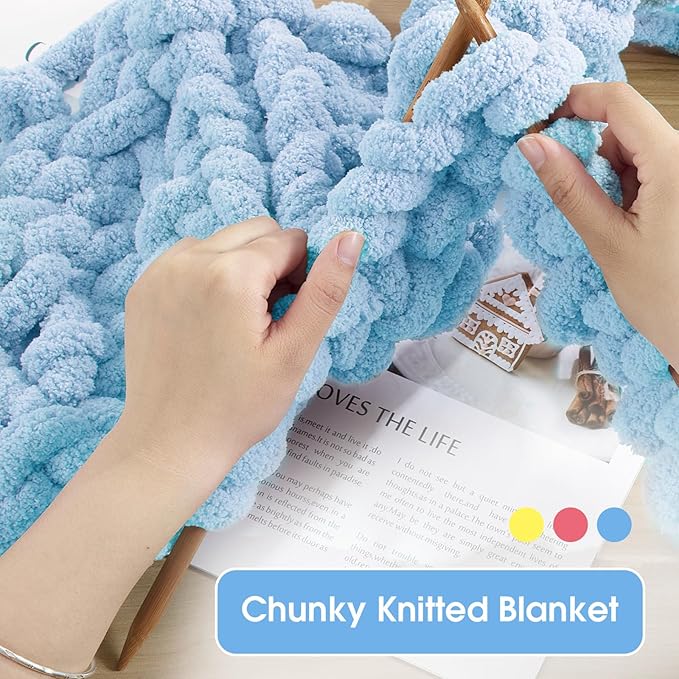HOMBYS 12 Pack Chunky Yarn for Crocheting,Super Bulky Large Soft Fluffy Yarn,Plush Fuzzy Yarn,Thick Chenille Yarn for Hand Knitting/Arm Knitting,4 Pink,4 Buttercup,4 Sky Blue(Each 27yds,8 oz)