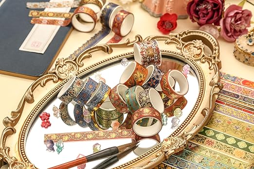 20 Rolls Chinese Style Washi Tape Set, Ancient Palace Pattern Decorative Masking Tapes with Gold Foil, Oriental for Craft, Scrapbook, DIY, Gift Wrapping (22-Splendor of Chang’an)