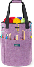 PAVILIA Crochet Bag Knitting Bag Organizer, Yarn Bag Storage Tote for Crocheting On The Go, Knitting Accessories Supplies Holder with Grommets, Gift for Crochet Lovers Knitters (Heather Purple)