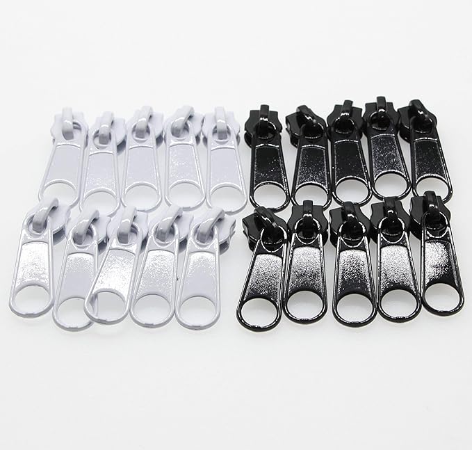 #3 Nylon Coil Sewing Zippers by The Yard Bulk 10 Yards White and Black Colors with 20pcs Matched Sliders for DIY Tailor Sewing Craft Bags,Luggage,Dress,Sofa Cushion, Pillow Leekayer(White and Black)