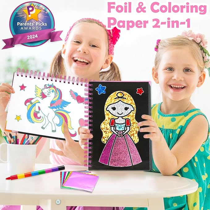 FUNNYB&G Foil Art Craft for Kids - Christmas Crafts Gift Party Favors Stocking Stuffers for Kids Fun Art Supplies Creative Birthday Gift Travel Toys for Girls Boys 4 5 6 7 8 9 Years Old(Princess)