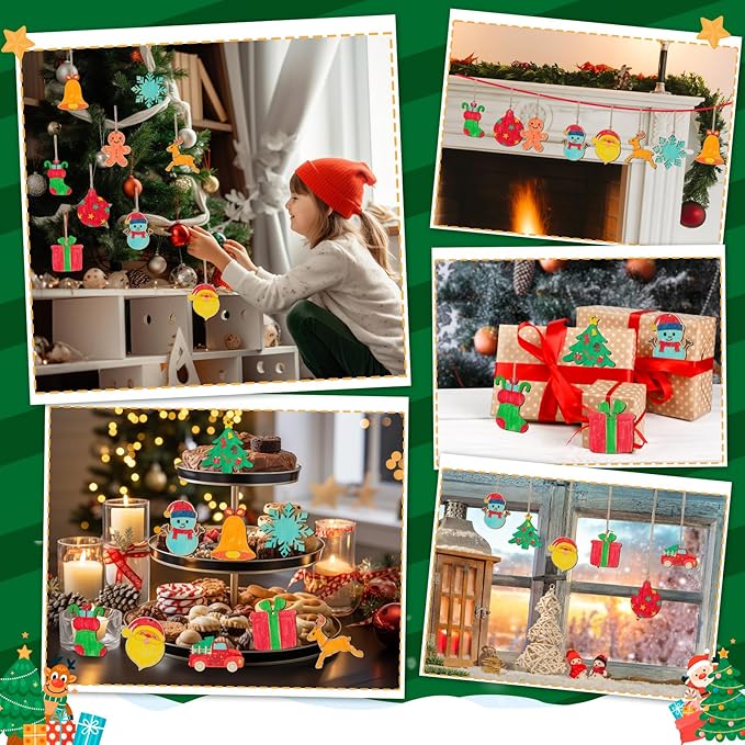 BAPHILE 60PCS DIY Christmas Wooden Ornaments Unfinished Wood Slices to Paint, 138pcs Predrilled Wood Circles Kit Craft Making for Christmas Tree Decorations Hanging Decor Xmas Present Tags