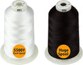 Simthread - 33 Selections - Various Assorted Color Packs of Polyester Embroidery Machine Thread Huge Spool 5500Y for All Purpose Sewing Embroidery Machines - 1White+1Black