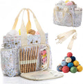 SilTriangle Large Floral Quilted Crochet Knitting Bags and Totes Organizer Cotton Yarn Hook Bag Holder Christmas Corduroy Gift for Crochet Lover Crocheting Accessories, Needle with Zipper, Size M