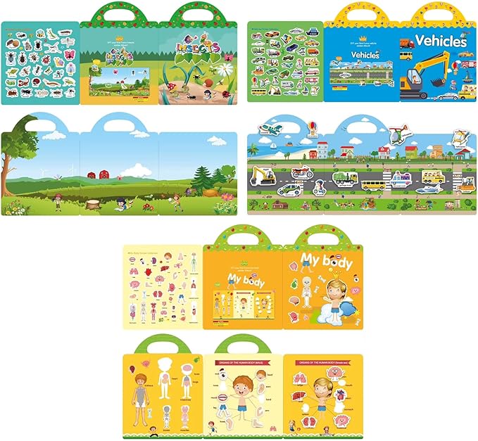 Insects, Vehicles, My Body: Reusable Sticker Activity Booklet Bundle with 1 Mini Collectible Eraser for Ages 3+ (Random Theme) [56143]"