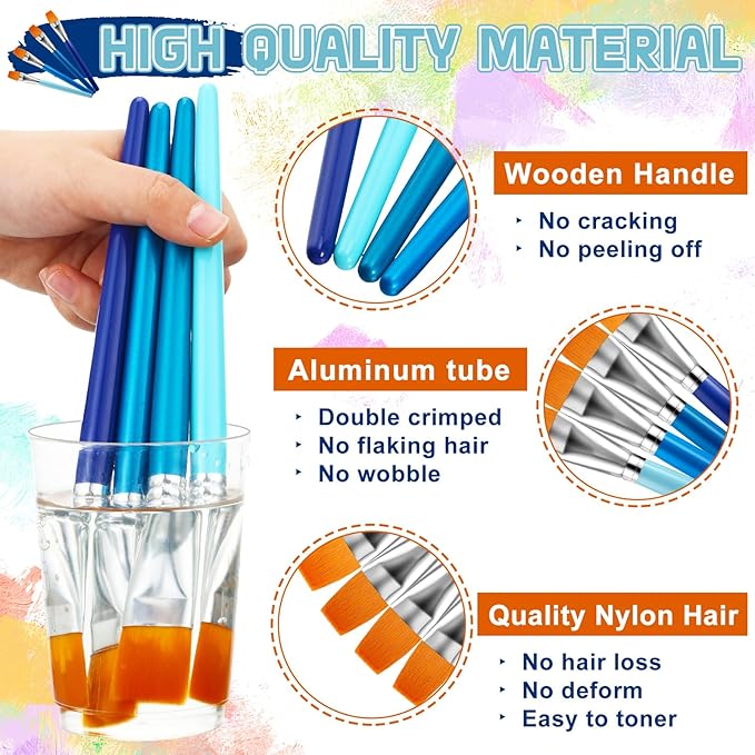 Honoson Paint Brushes for Acrylic Painting, Big Paint Brushes Bulk with Wooden Handle for Acrylic, Watercolor, Oil, Crafts, Face Body Art, 4 Color(36 Pcs)