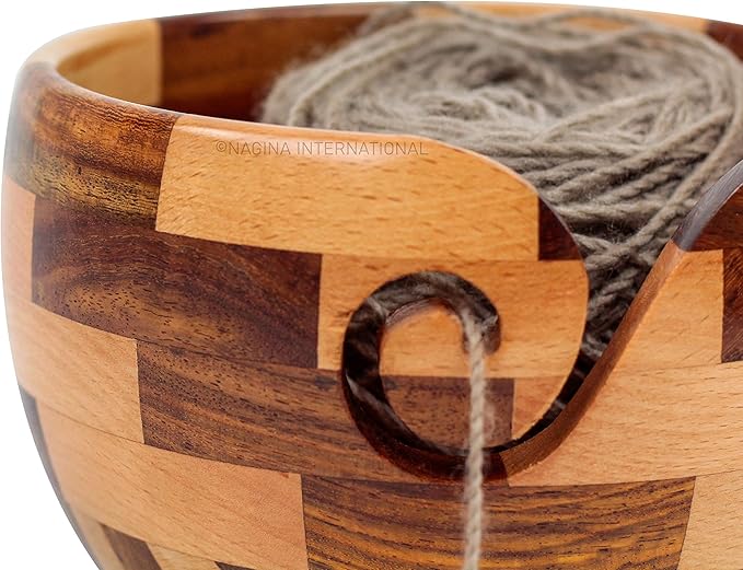 Nagina International Mixed Premium Yarn Storage Bowl For Yarn Balls & Skeins | Crochet & Knitting Bowls Made Out OF Turmeric & Rosewood | Knitter's Gift & Notions (Small)