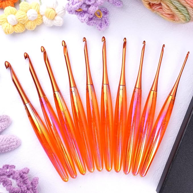 BsHooker 8mm Crochet Hook,Inline Crochet Hook with Ergonomic Acrylic Handle for Arthritic Hands,Extra Long Knitting Needles for Crocheting Yarn,Stainless Steal Polished Hook Head for Beginner