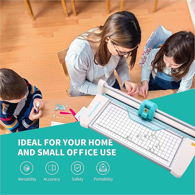 4-in-1 Rotary Paper Trimmer,Portable Rotary Paper Cutter for Crafting with Visual one-Click Blade Switching,Straight, Perforating,Wavy,Folding,12IN Cutting Length for Cardstock,Photos,Scrapbooking