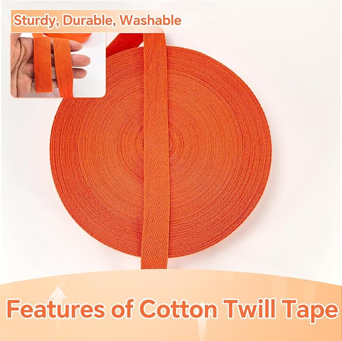 40 Yards Herringbone Twill Tape for Sewing,Pet Collar,Gift Wrapping Home Deco -3/4 inch Cotton Webbing Straps-Natural Bias Binding Tape for Handles, Crafting & DIY Projects (Orange)