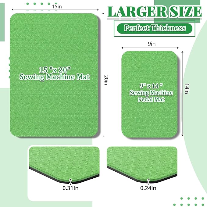 2 Pcs Sewing Machine Muffling Mat Pedal Sewing Mat Reduce Vibrations Noise No Slip Machine Accessories for Quilting(15'' X 20'' and 9'' X 14'',Forest Green)