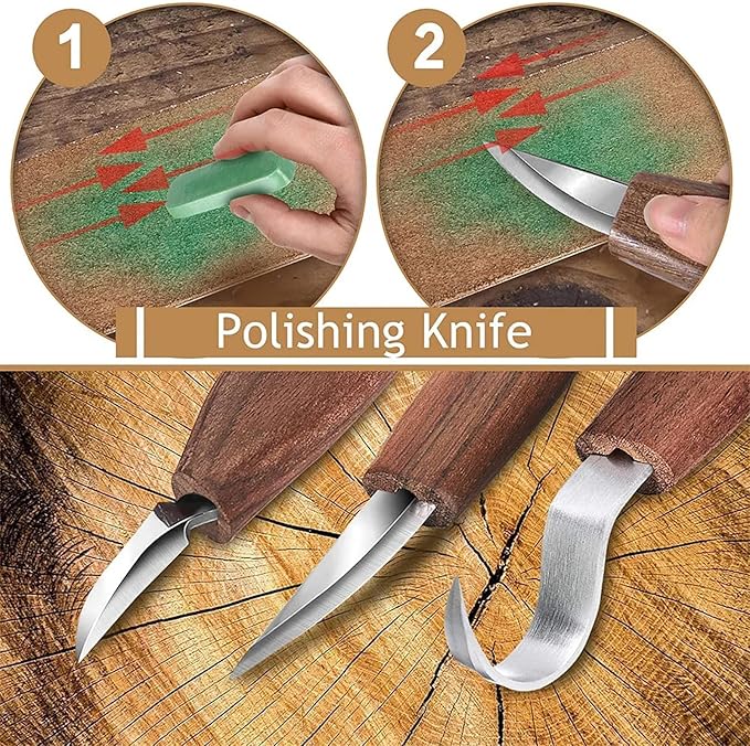 WGLILO Wood Carving Tool Kit for Adult Beginners Woodworking, Whittling Knife Set with Large Leather Case and Gouge, Wooden Spoon Carving Kits, Gifts for Men Women Carving Enthusiasts Friends