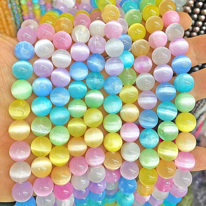 90PCS 8MM Colorful Selenite Gypsum Stone Crystal Beads for Jewelry Making DIY Bracelet 2 Strands