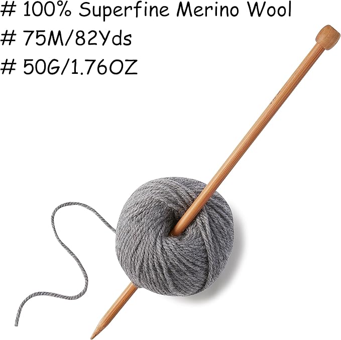 100% Merino Wool Yarn 3-Ply Luxurious and Soft Yarn for Hand Knitting & Crocheting (dark gray, 1Ball)