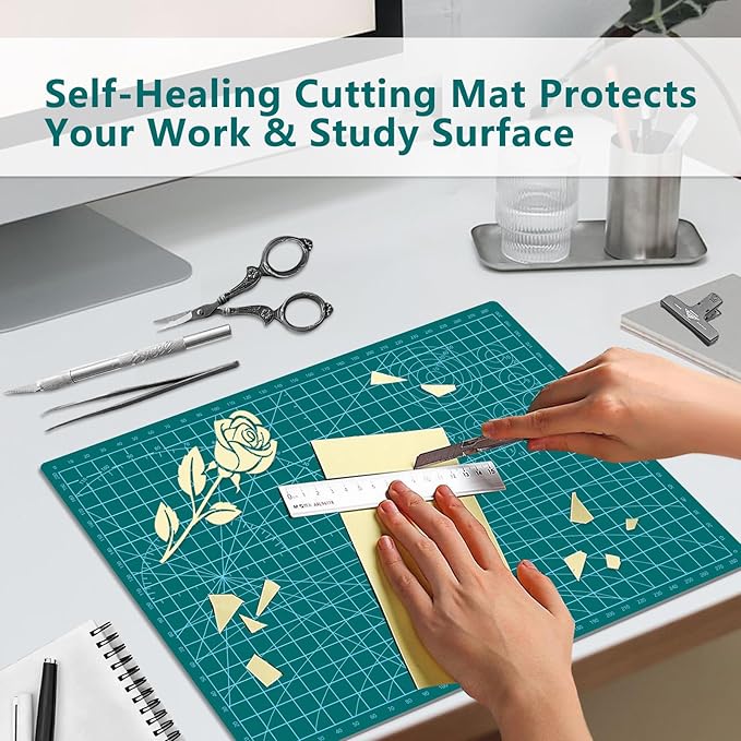 Cutting Mat 8in6in Self Healing Cutting Mat Size Double Sided 5-Ply Rotary Sewing mat for Crafts Fabric Quilting Hobby Art Clay Precision Scrapbooking Project, A5, Green 5PCS