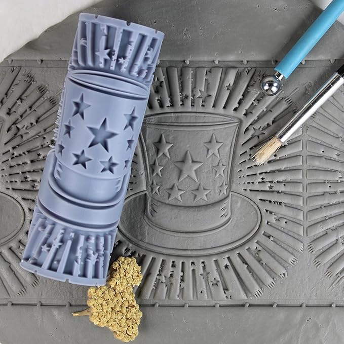 Patriotic Cap Clay Texture Roller (4") - America Set #01 - Embossing Pattern Roller for Polymer & Ceramic Clay, Pottery & Crafts