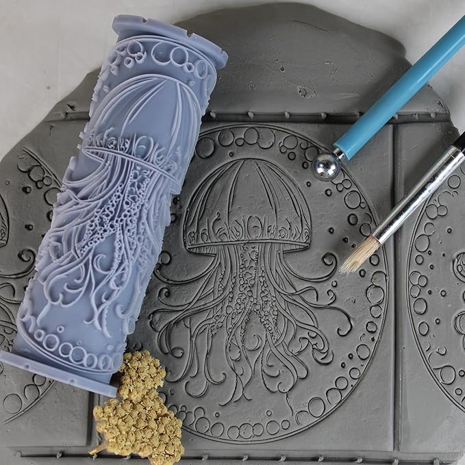 Jellyfish Clay Texture Roller (4") - Ocean Set #01 - Embossing Pattern Roller for Polymer & Ceramic Clay, Pottery & Crafts
